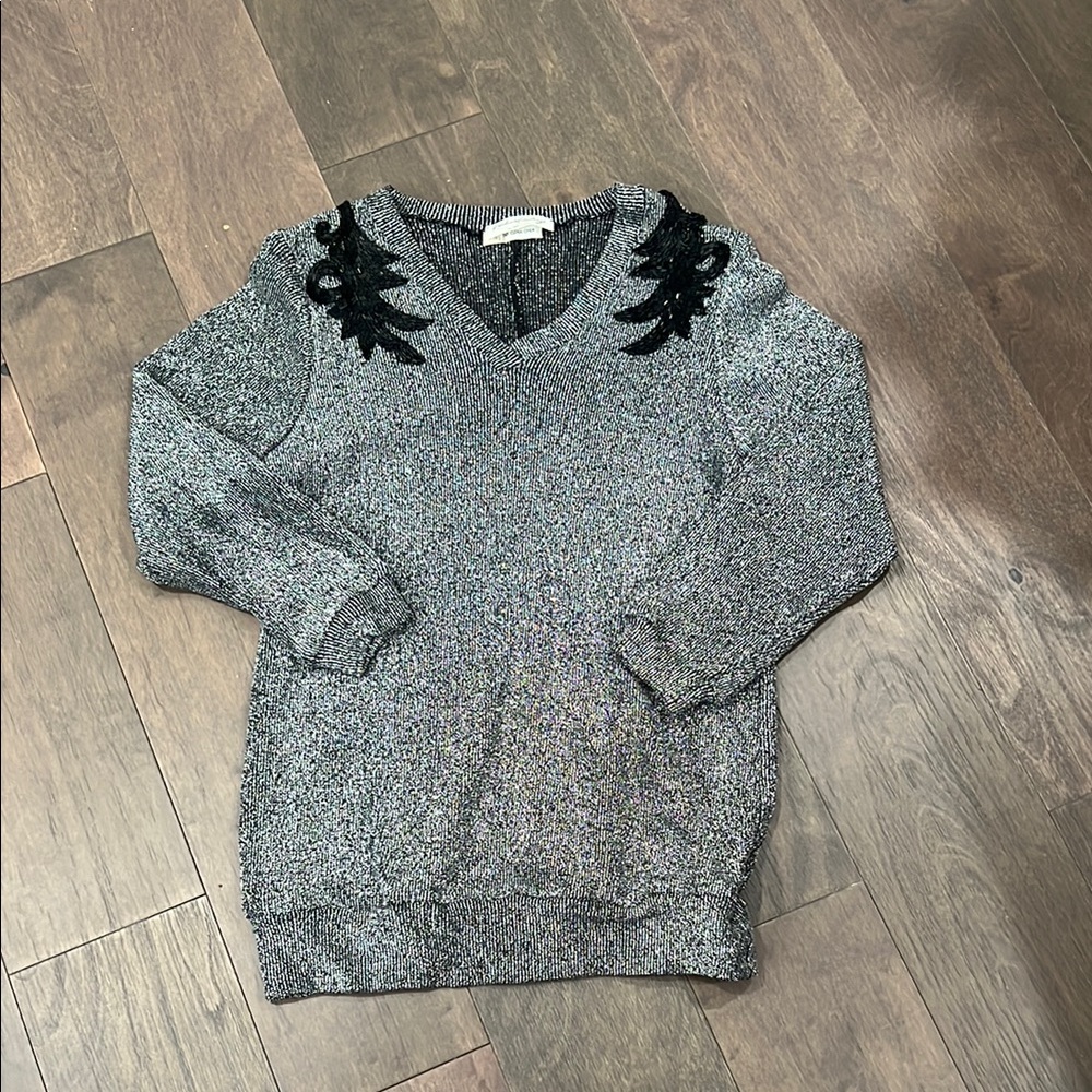 Gray Sweater with Black Beaded Accents